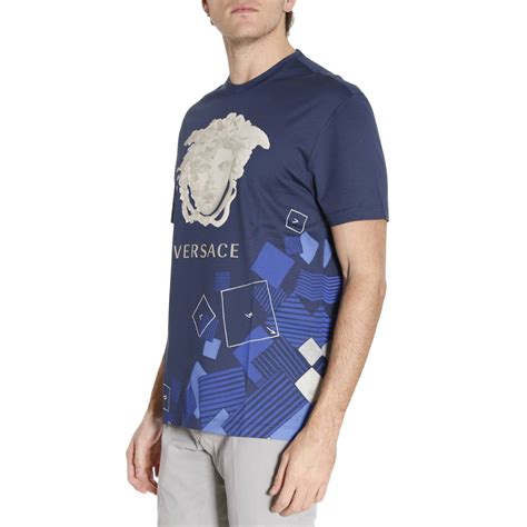 versace mens blue t shirt|Versace collection men shirt sale.